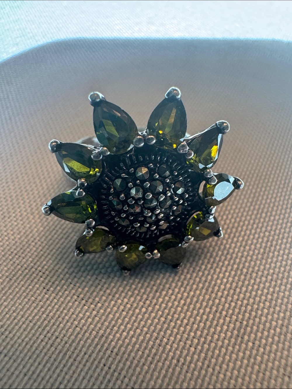 Statement Ring with Olive Green Teardrop Stones